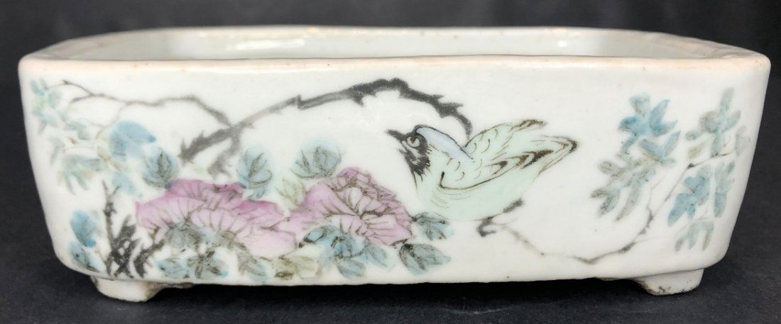 Chinese porcelain brush washer, w/writing, birds (1 of 18)