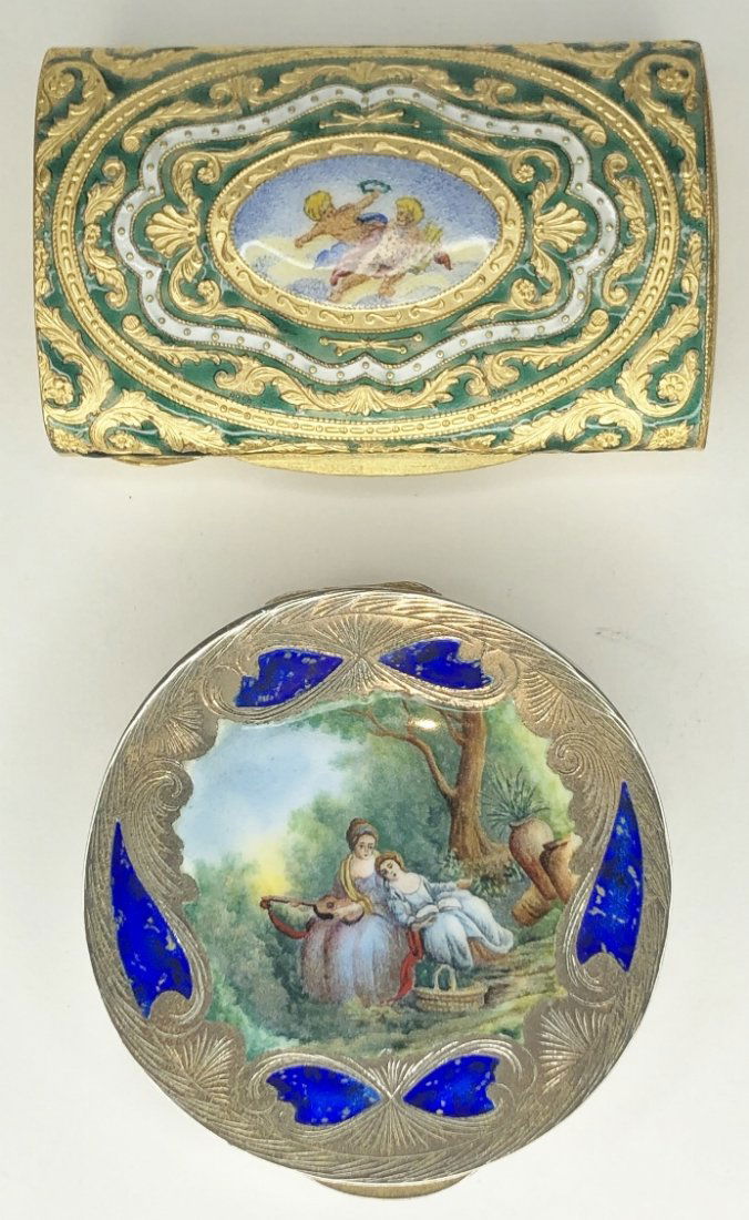 Two compacts with enamel, one silver, 2.9 t.oz (1 of 14)