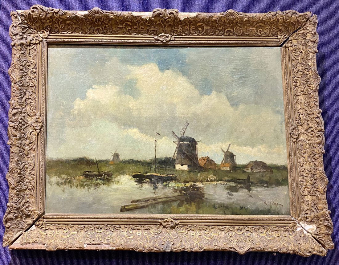 19th cen windmill painting,Cornelius Antonius de Zeeuw (1 of 7)
