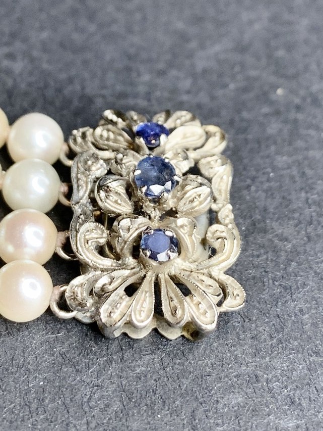 14k sapphire four strand cult pearl bracelet, 19 dwts (1 of 8)