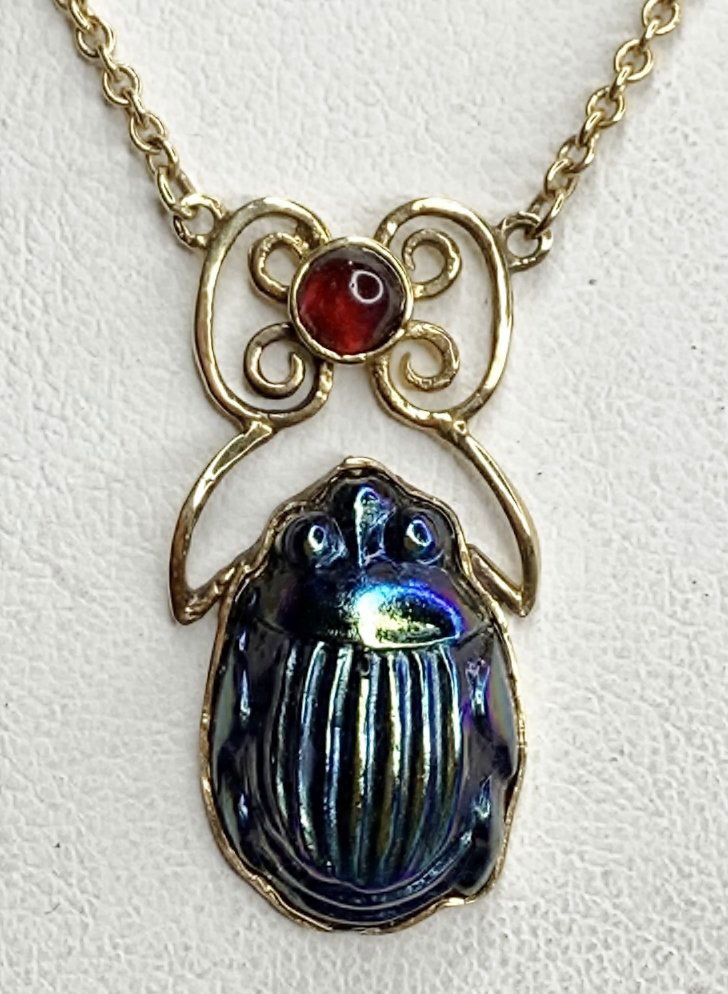 Rare 18k Louis C.Tiffany Glass scarab necklace,c.1880 (1 of 7)