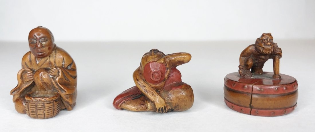 Three carved figural netsukes (1 of 11)