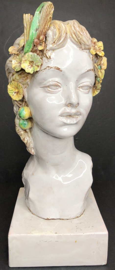 Ceramic bust of Roman youth, sgnd George Torrey (1 of 9)