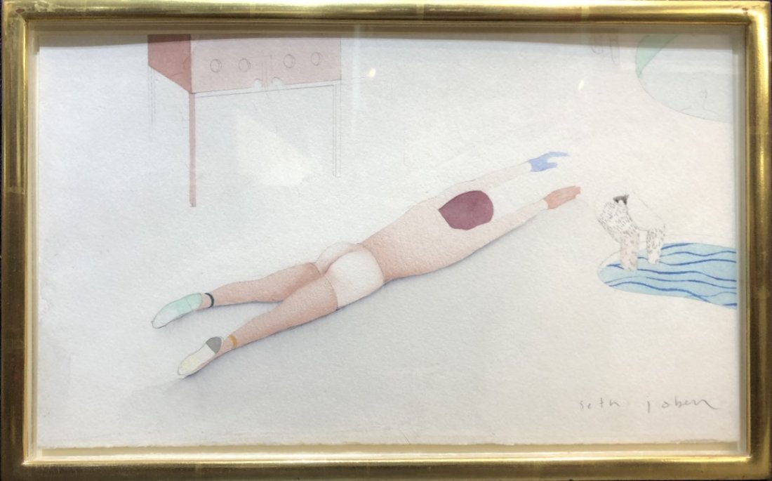 Watercolor of beach sleeper, Seth Jaben: Watercolor of beach sleeper, Seth Jaben. Watercolor:13.25 inches by 11 inches in a frame, 10.5 inches by 8 inches without frame.------------------------------------------------------------------------