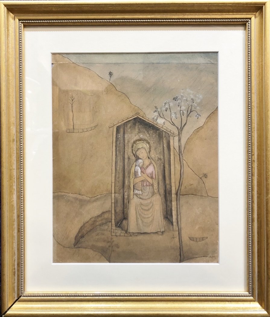 Drawing of Mother and Child, Prob M.Denis,c.1890: Drawing with watercolor highlights of Mother and Child,a DOUBLE SIDED DRAWING, probably Maurice Denis,c.1890.Sight to the mat 8 inches by 10 inches.----------------------------------------------------