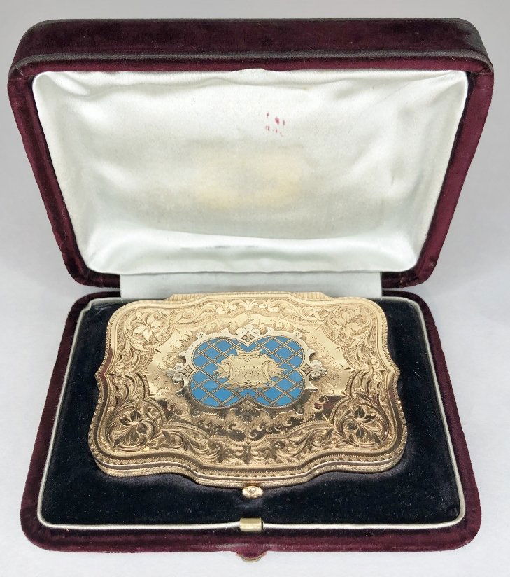 14k gold enamel box in original box,19th c, 54.75 dwts (1 of 13)