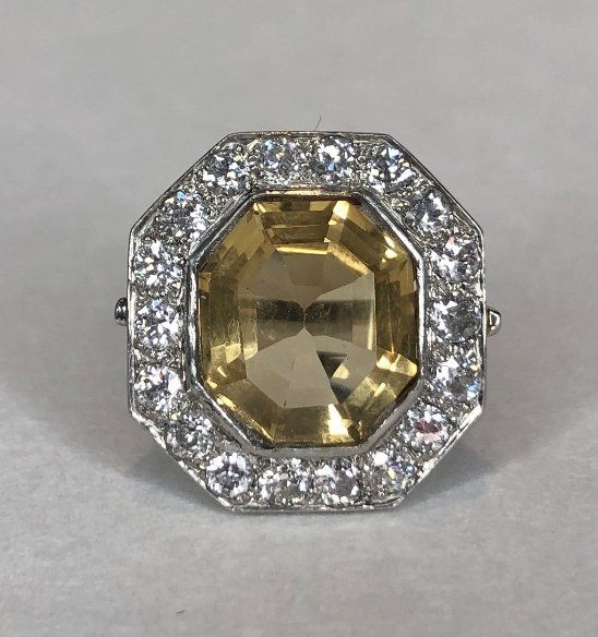 Platinum, citrine and diamond ring, 5 dwts,c1925 (1 of 7)