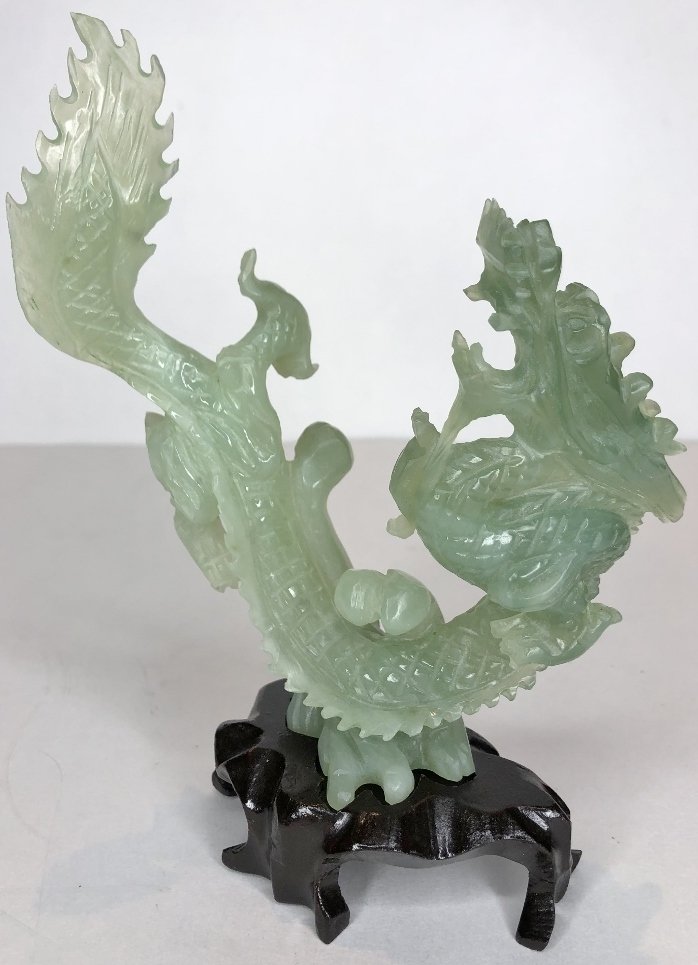 Chinese jade dragon on wood stand (1 of 10)