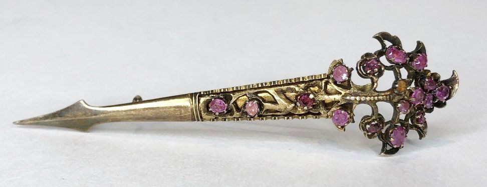 Pink ruby and silver hat pin, Turkish 19th cen (1 of 9)