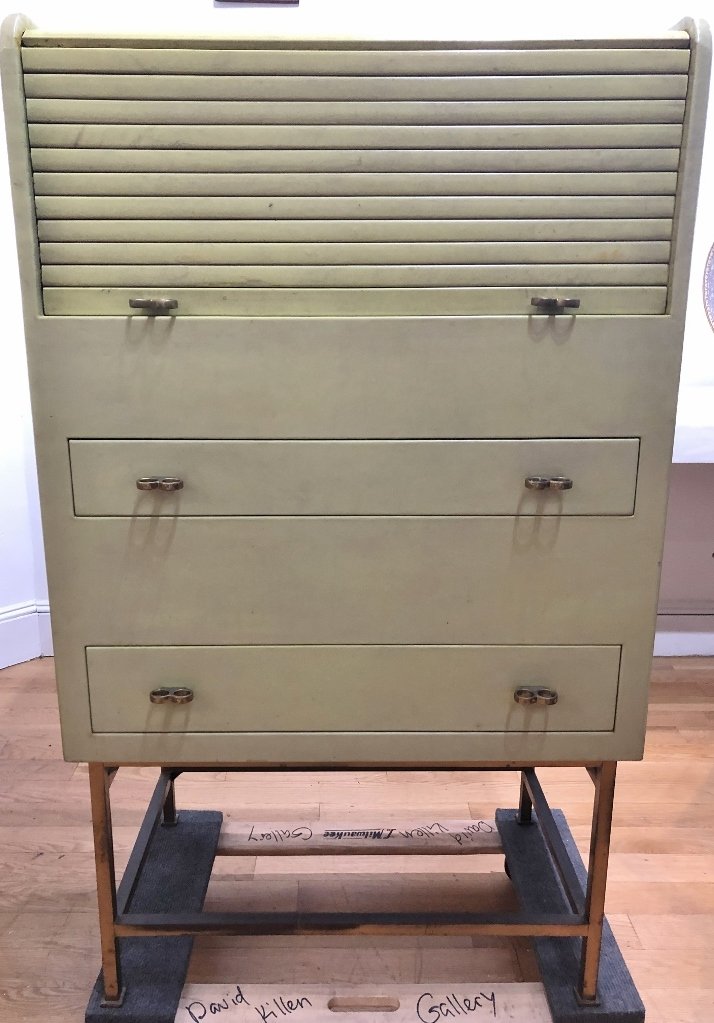 Dunbar wood cabinet or vanity with roll top, c.1960 (1 of 9)