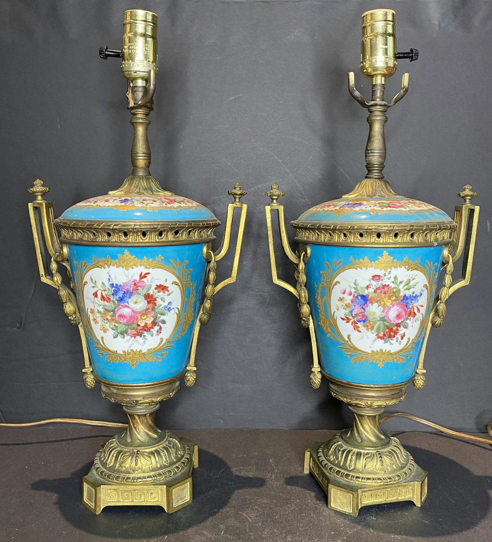 Pair of Sevres style compotes into lamps,c.1900 (1 of 6)