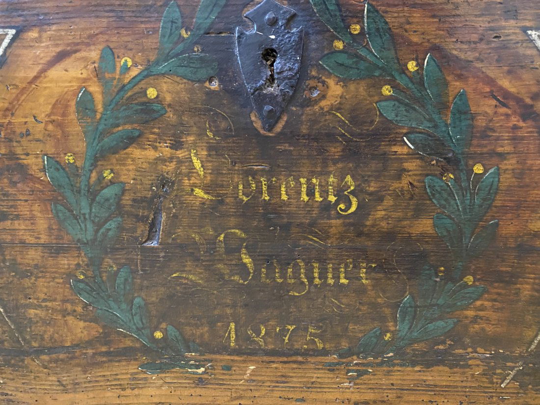 Wood blanket chest, dated 1875 (1 of 11)