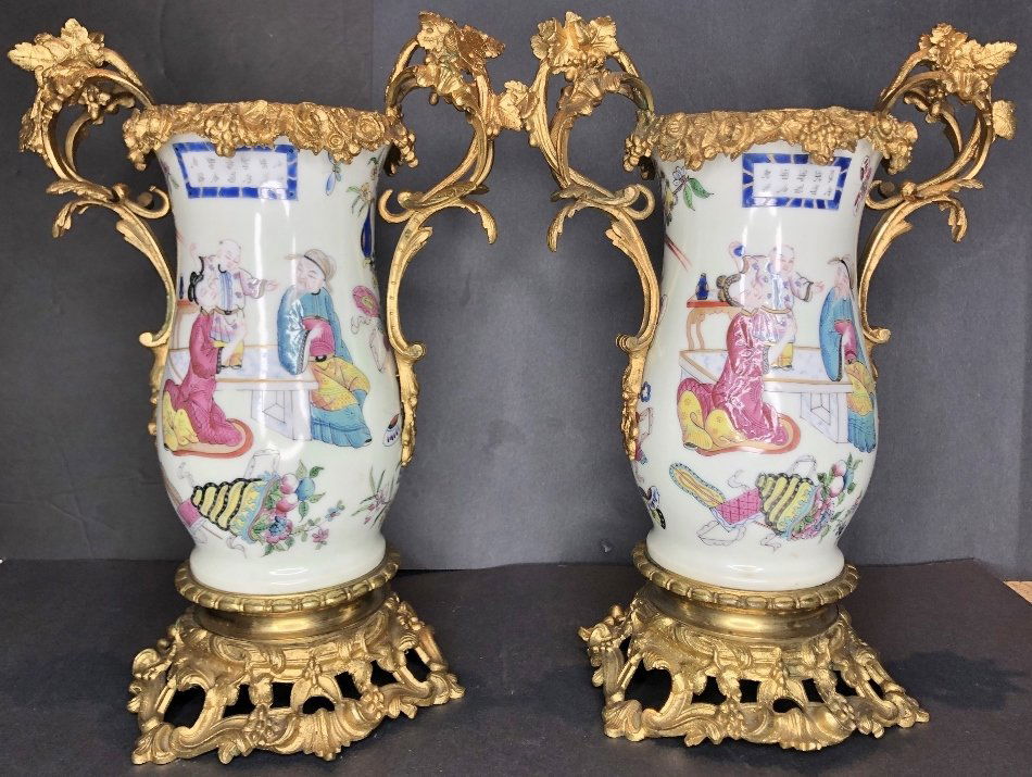 Pair of French mtd Chinese porc vases c. 1890 (1 of 15)