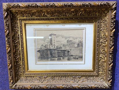 Charles Meryon, The Pompa(pump) of Notre Dame: Charles Meryon, The Pompa(pump) of Notre Dame Etching: 9.5" x 6.5" Frame: 21.5" x 17.5"