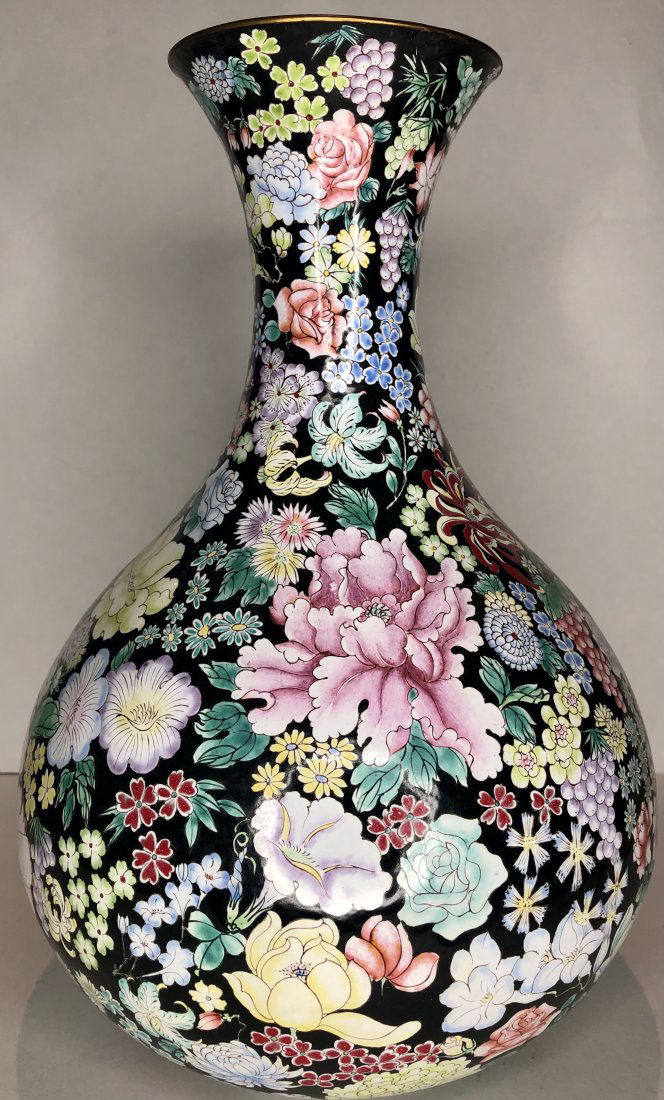 Floral enameled metal vase,c.1940 (1 of 7)