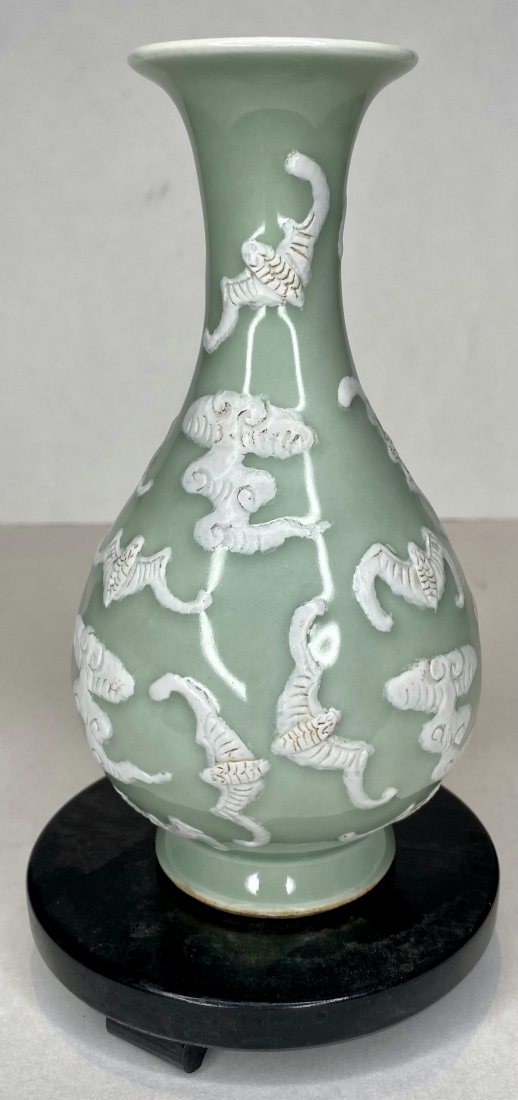 Chinese celadon glaze vase with bats (1 of 4)