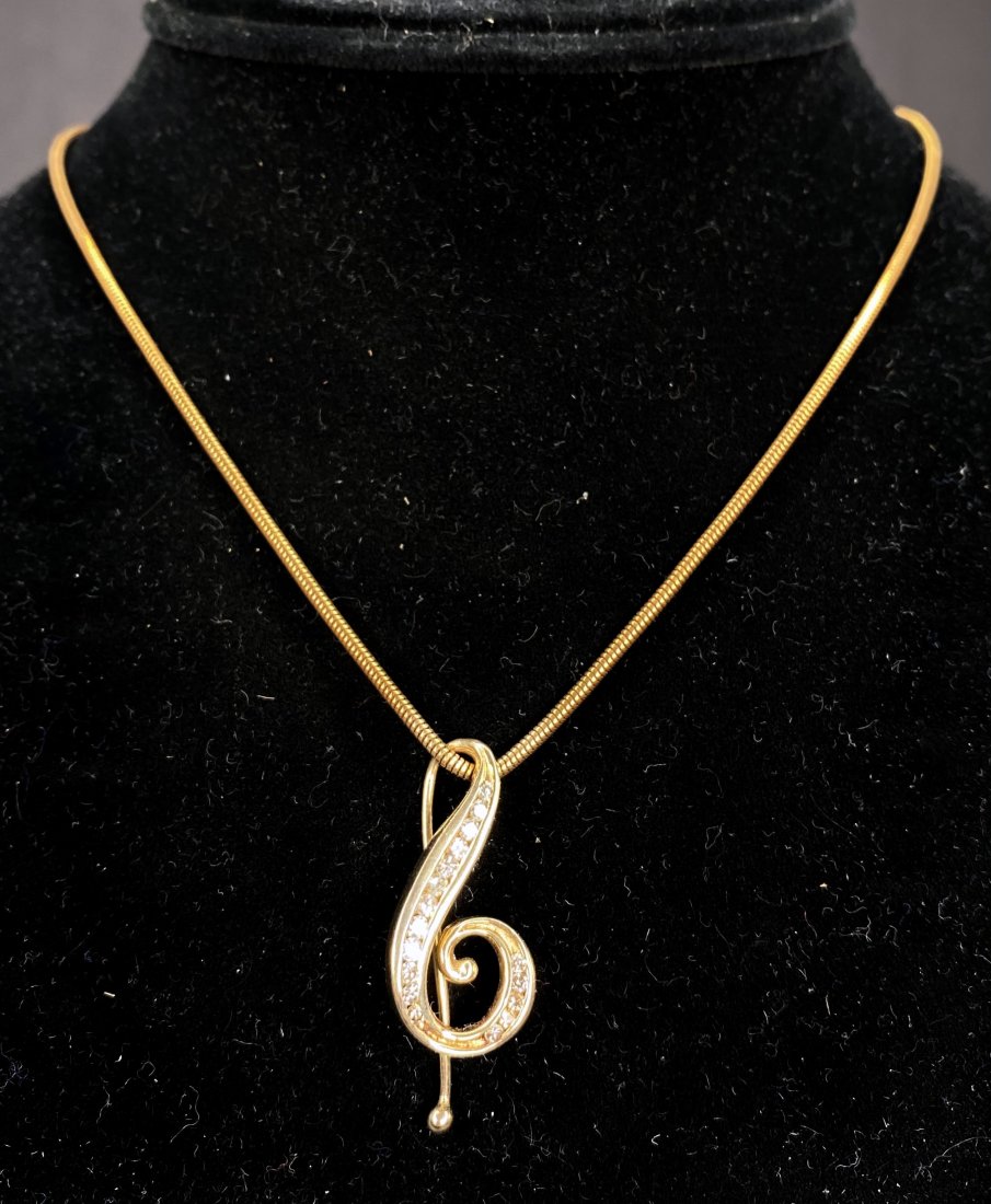14k gold dia musical note necklace,Italian,6.25dwts (1 of 8)