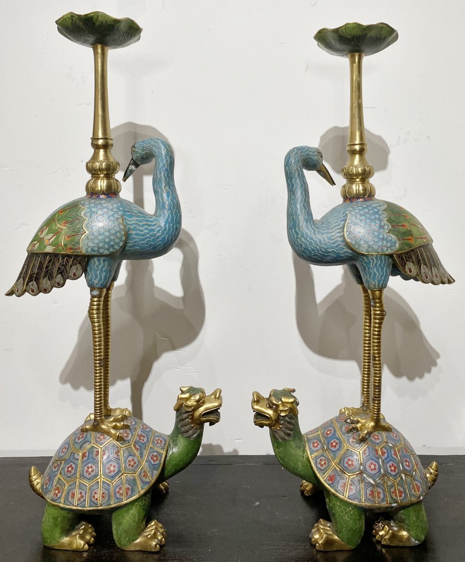 Pair of Chinese champleve crane candle holders (1 of 14)