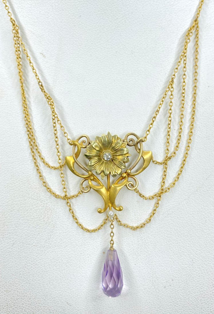14k amethyst and freshwater pearl necklace,c.1900 (1 of 6)