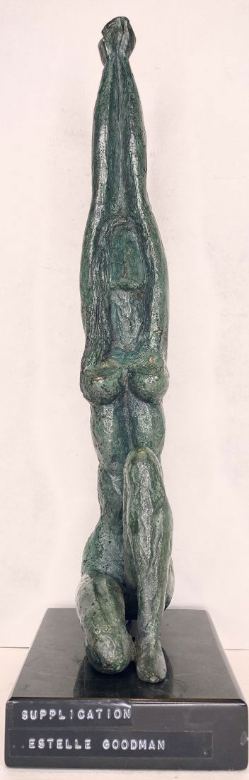 Bronze by Estelle Goodman, Supplication, c1960: Bronze by Estelle Goodman, Supplication, c1960 Dimensions: 3.5" Width x 13.5" Height x 5" Depth. Davids notes: Estelle Goodman(American 20th century), exhibited in the National Arts and Antiques Show