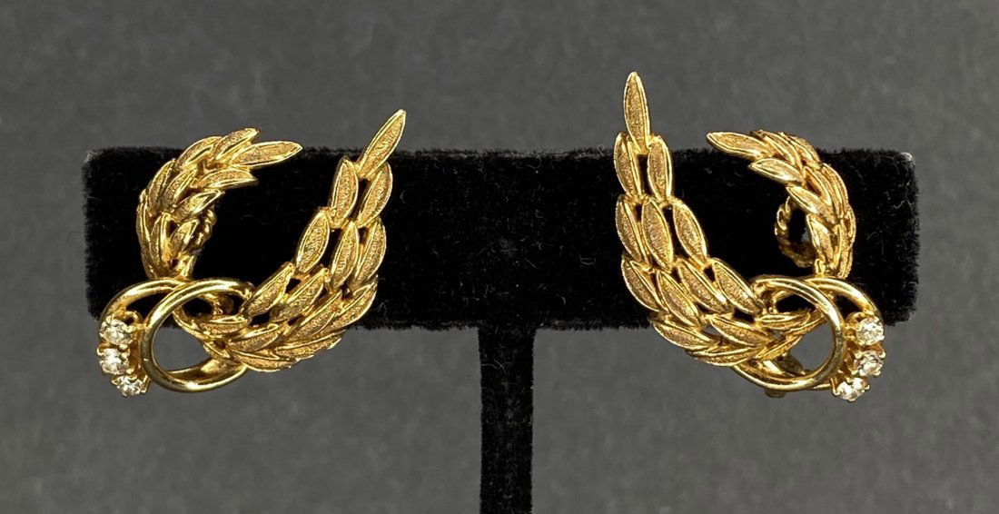 14k diamond feather earrings, 5.60 dwt (1 of 6)