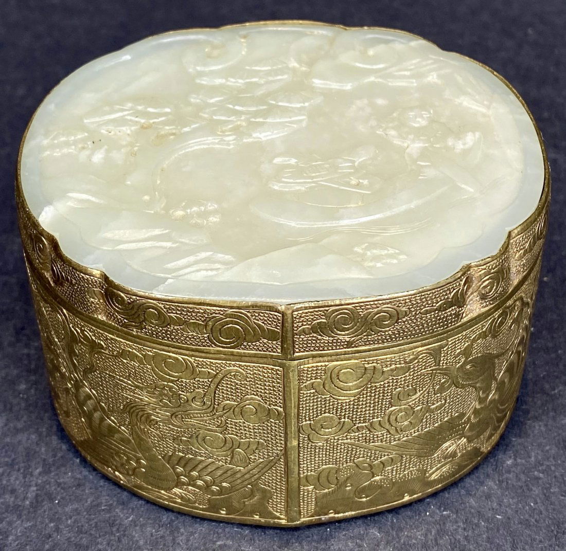 Chinese jade and brass stamp box (1 of 10)