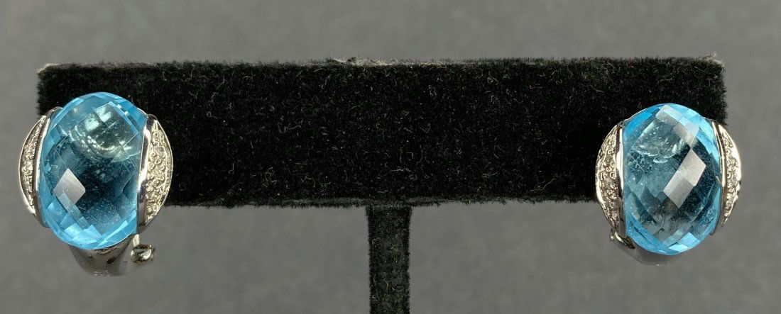 14k blue topaz and diamond earrings, 4.25 dwt (1 of 6)