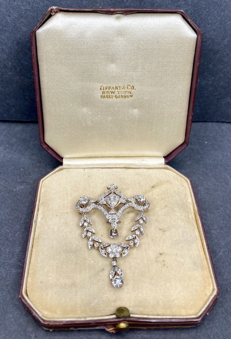 Tiffany & Co Plat 18k dia brooch in box, c.1900-1910 (1 of 14)