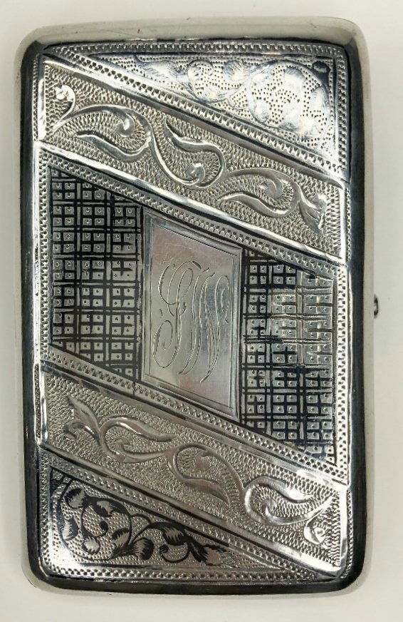 Russian silver cig case, niello work, 4.275 t. oz (1 of 10)