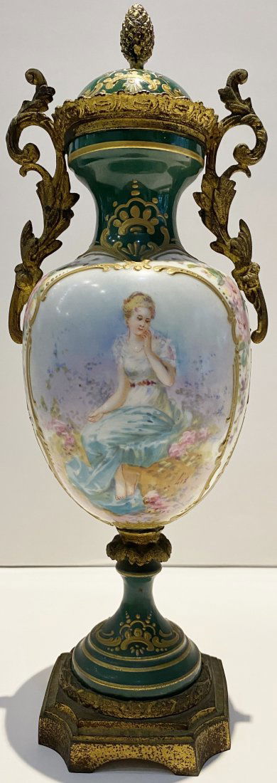 Small green Sevres covered vase 11 inches (1 of 8)