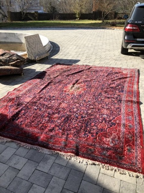 Antique red carpet, damaged (1 of 6)