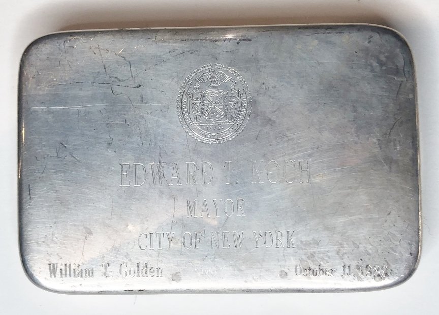 Tiffany Ed Koch silver presentation paperweight, 1989 (1 of 9)
