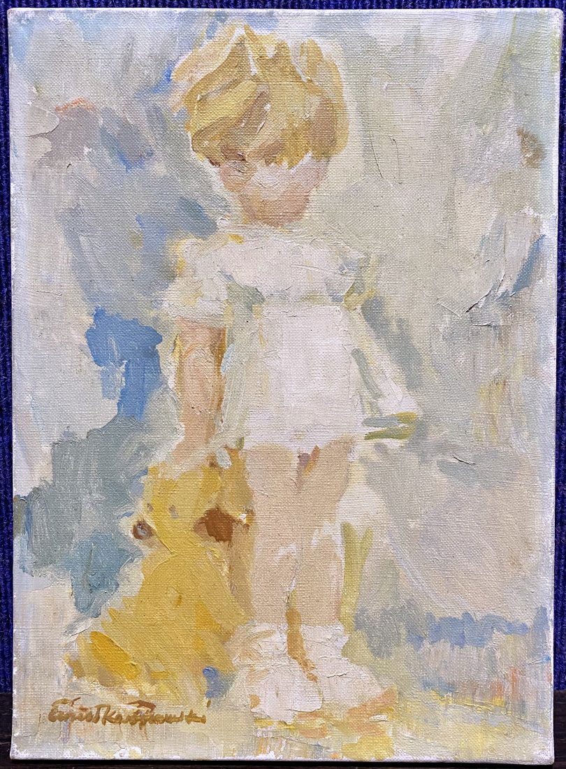 Painting by Ernest Kosmowski, child w/ teddy bear (1 of 4)