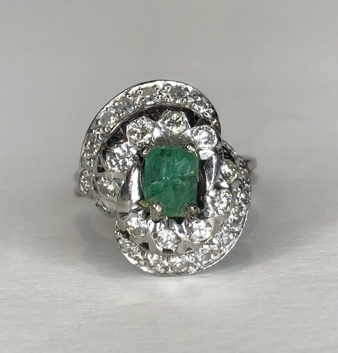 14k diamond emerald ring, emerald broken, 5.95dwt (1 of 7)