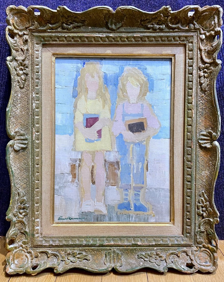 Painting of two children by Ernest Kosmowski: Painting of two children by Ernest Kosmowski Frame: 19 inches by 15 1/4 inches Painting : 12.5 inches by 8 3/4 inches Edmund Ernest-Kosmowski (1900 - 1985) was active/lived in Poland, and France
