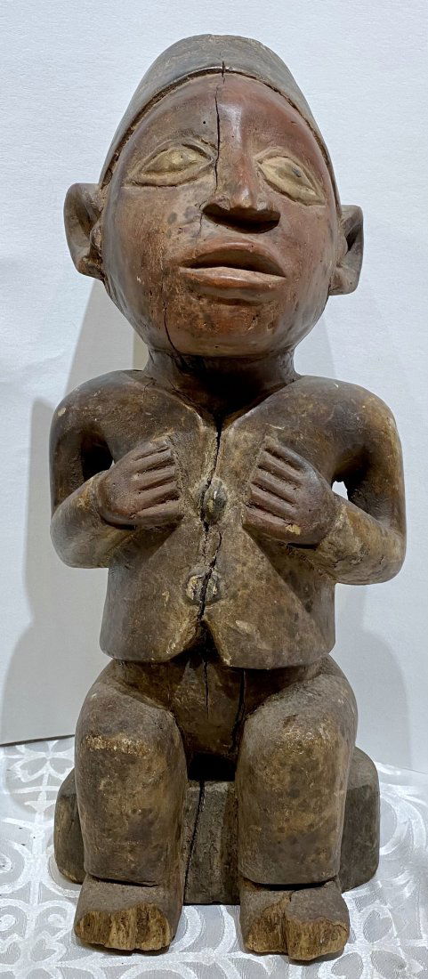 Early wood African tribal figure with hat (1 of 8)