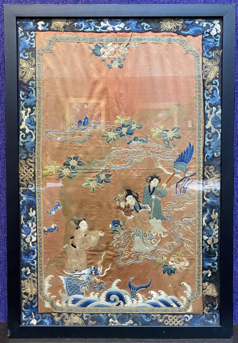 Chinese embroidery, framed, c1900 (1 of 10)