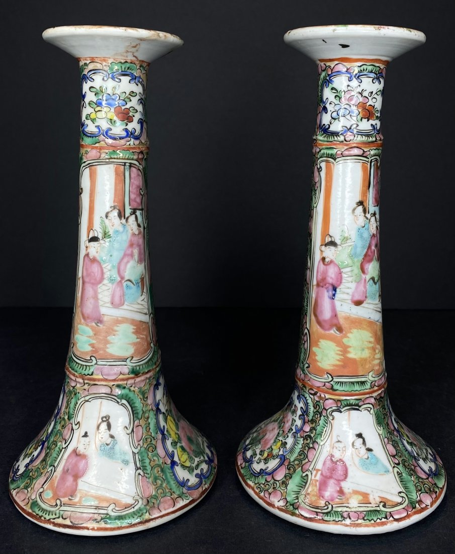 Pair of Chinese Rose Medallion candlesticks,c.1940 (1 of 12)