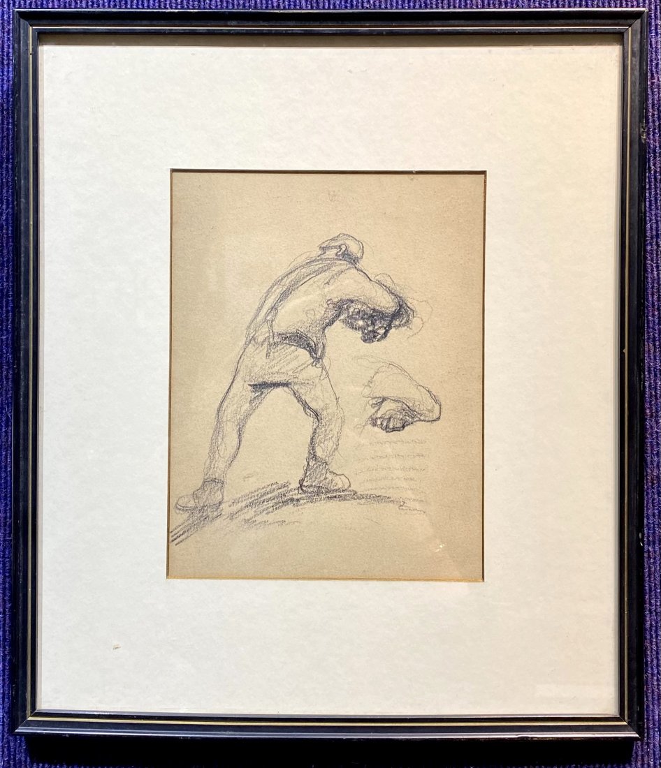 Pencil sketch of ballplayer(?) by Eugene Higgins (1 of 5)