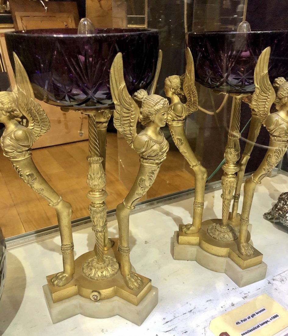 Pair of gilt bronze Neoclassical lamps, c1880 (1 of 14)