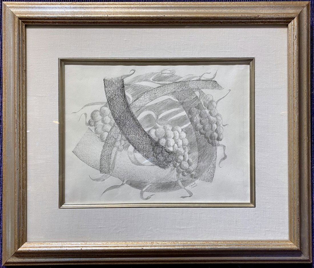 Pencil drawing of grapes, signed and dated 2000 (1 of 5)