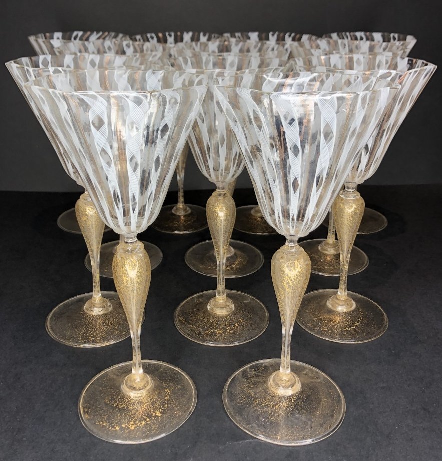 Set of 12 large Salviati glasses, c.1950 (1 of 9)