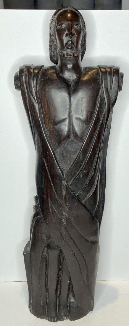 Tall ironwood carving of a bearded man, c.1940 (1 of 12)