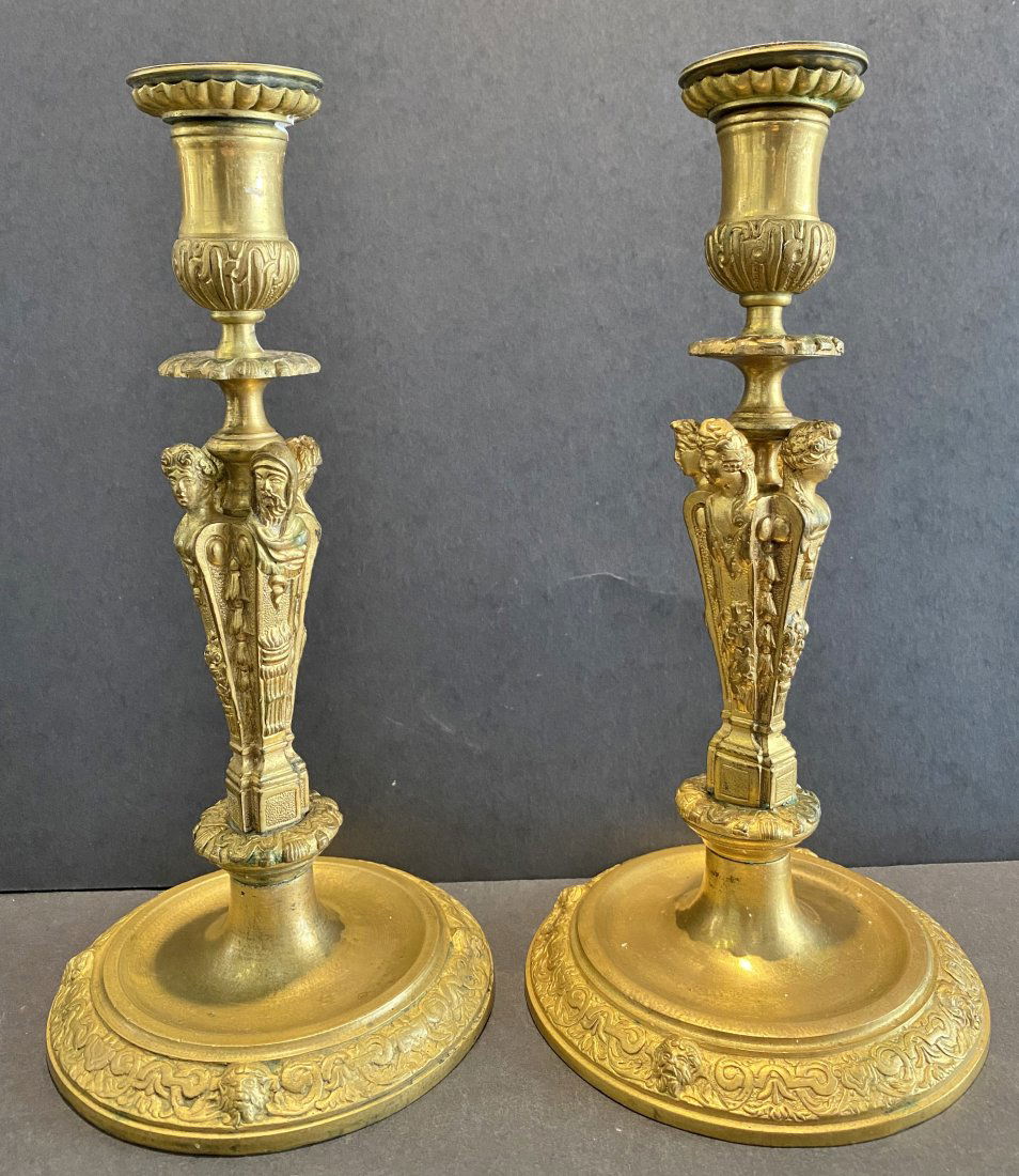 Fine pair of gilt bronze candlesticks,c.1900 (1 of 14)