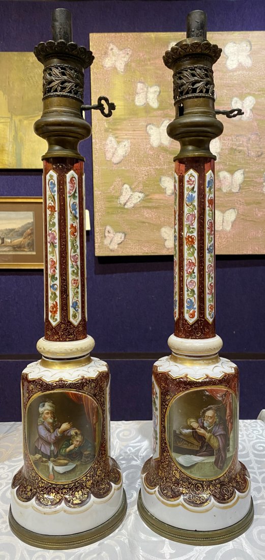 Ruby & porc glass Vienna lamps, c1880 (1 of 12)