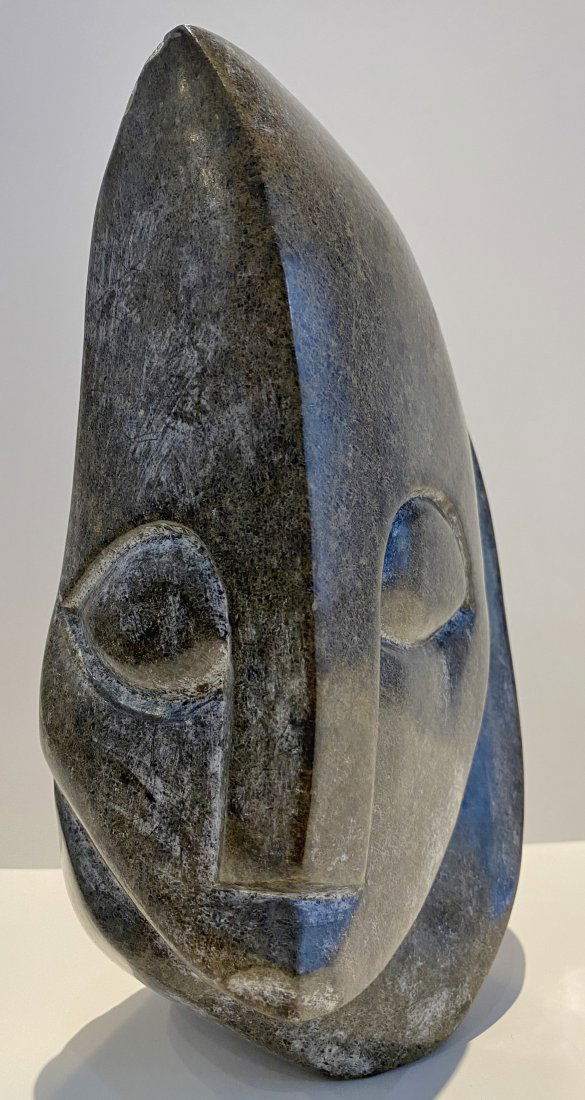 Modern stone sculpture of a face, signed (1 of 10)