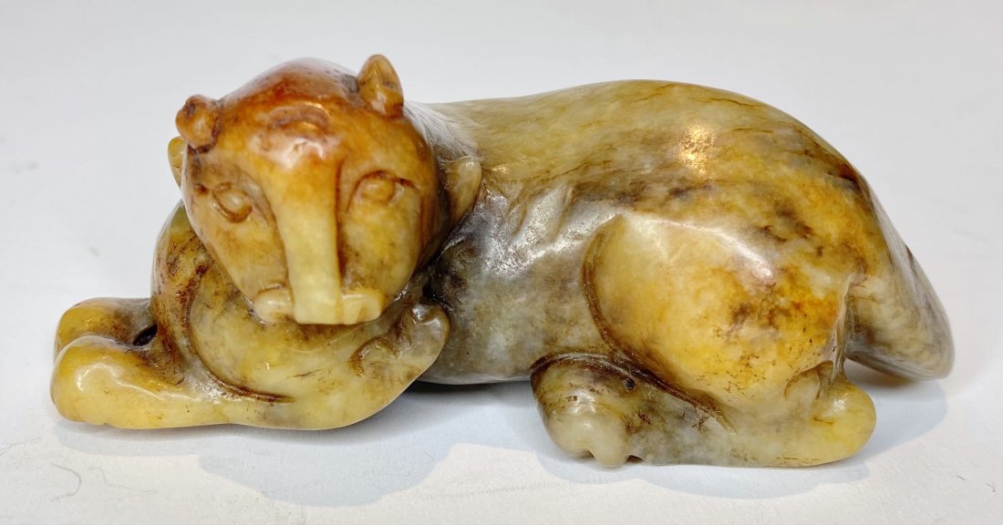 Chinese greenish brown jade carving of tiger (1 of 7)