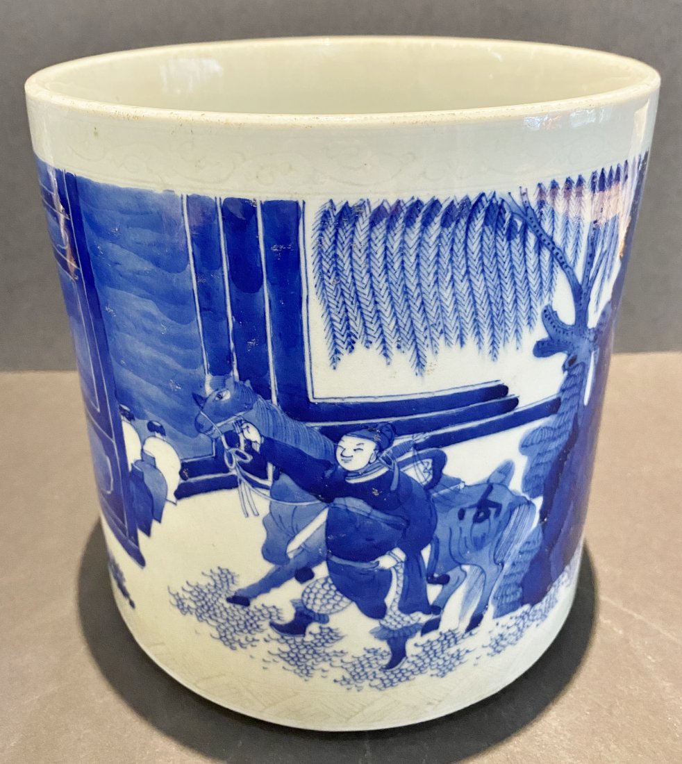 Large Chinese porcelain brush holder, w/ figures (1 of 11)