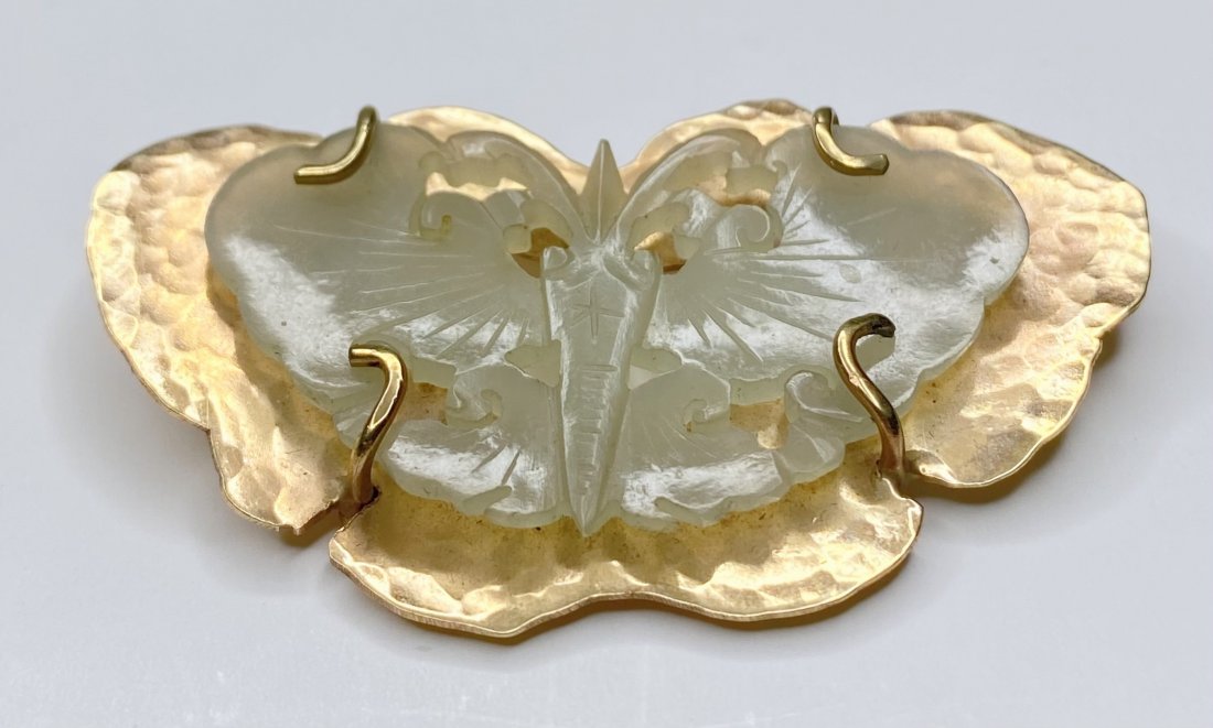 14k celadon jade butterfly brooch, 6.95 dwts (1 of 5)