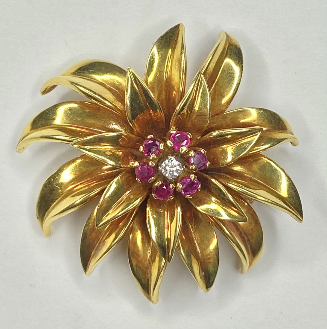 18k diamond ruby Tiffany brooch, 8.1dwts (1 of 6)